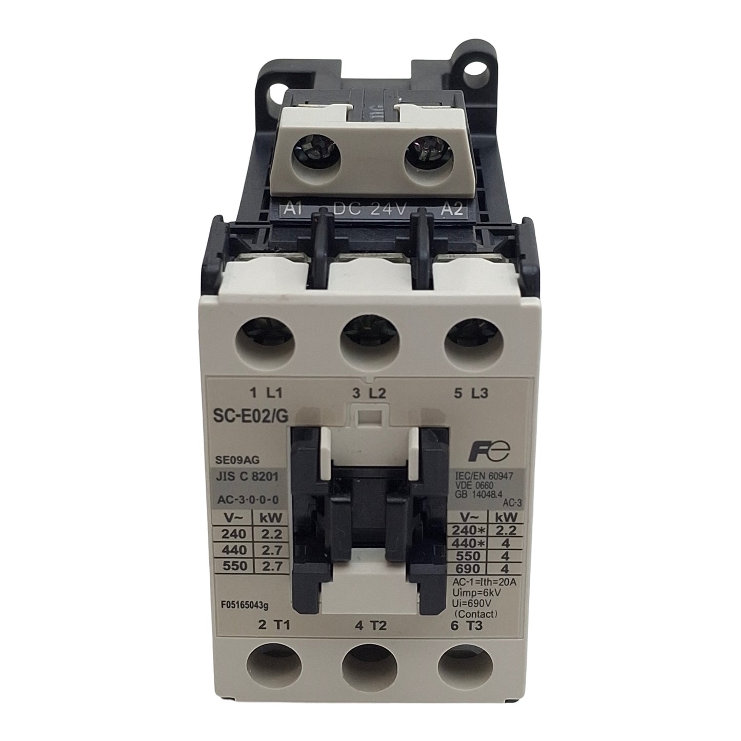 Used Fuji Electric SC-E02/G-24VDC Contactor, 3-Pole 3NO, 9A 600VAC, 24VDC Coil