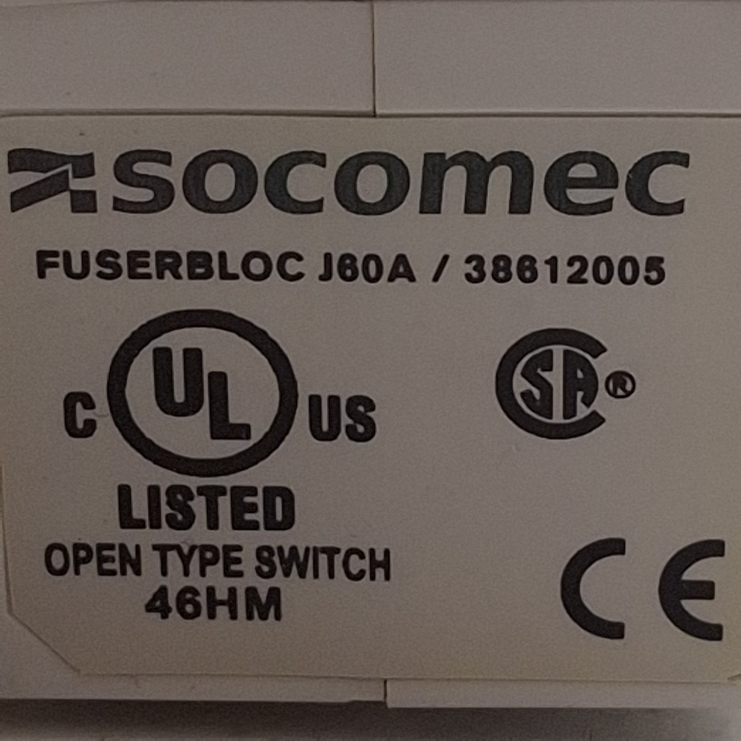 Used Socomec 38612005 FUSERBLOC Fusible Disconnect Switch, 2-Pole, 60A 600VAC/250VDC