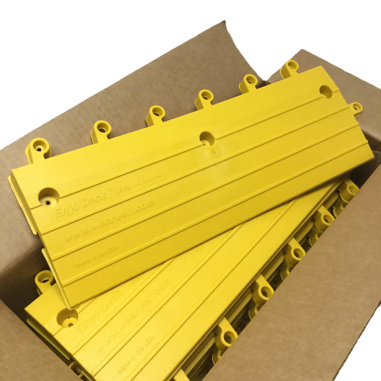 New – Open box Box of 10 Uline H-9391 ErgoDeck Transition Ramp Edge Yellow PVC, 7/8" x 6" x 18"