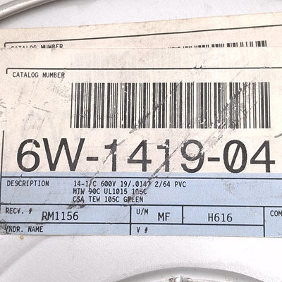 New Anixter 6W-1419-04 Stranded Copper Hookup Wire, 14AWG, 19-Strand, 600V, 500ft