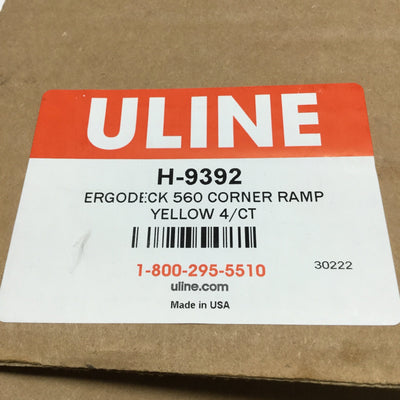 New – Open box Box of 4 Uline H-9392 ErgoDeck Corner Ramp Edge, Yellow PVC, 7/8" x 6" x 15"x15"