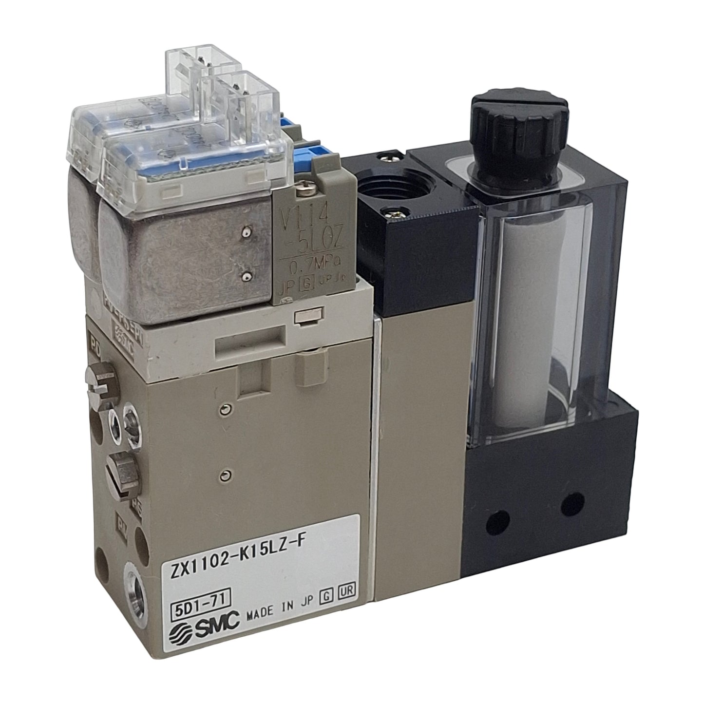 Used SMC ZX1102-K15LZ-F Vacuum Ejector System, ø1mm Nozzle, Rc1/8 M5, -84kPa, 24VDC