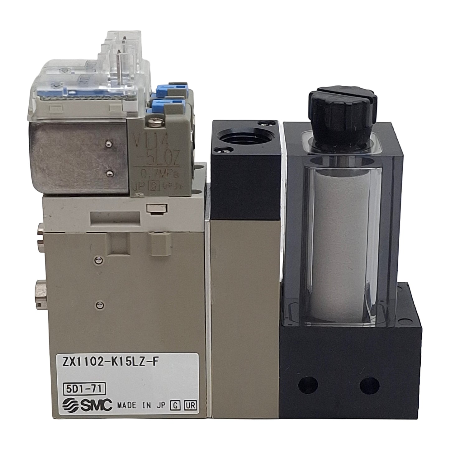 Used SMC ZX1102-K15LZ-F Vacuum Ejector System, ø1mm Nozzle, Rc1/8 M5, -84kPa, 24VDC