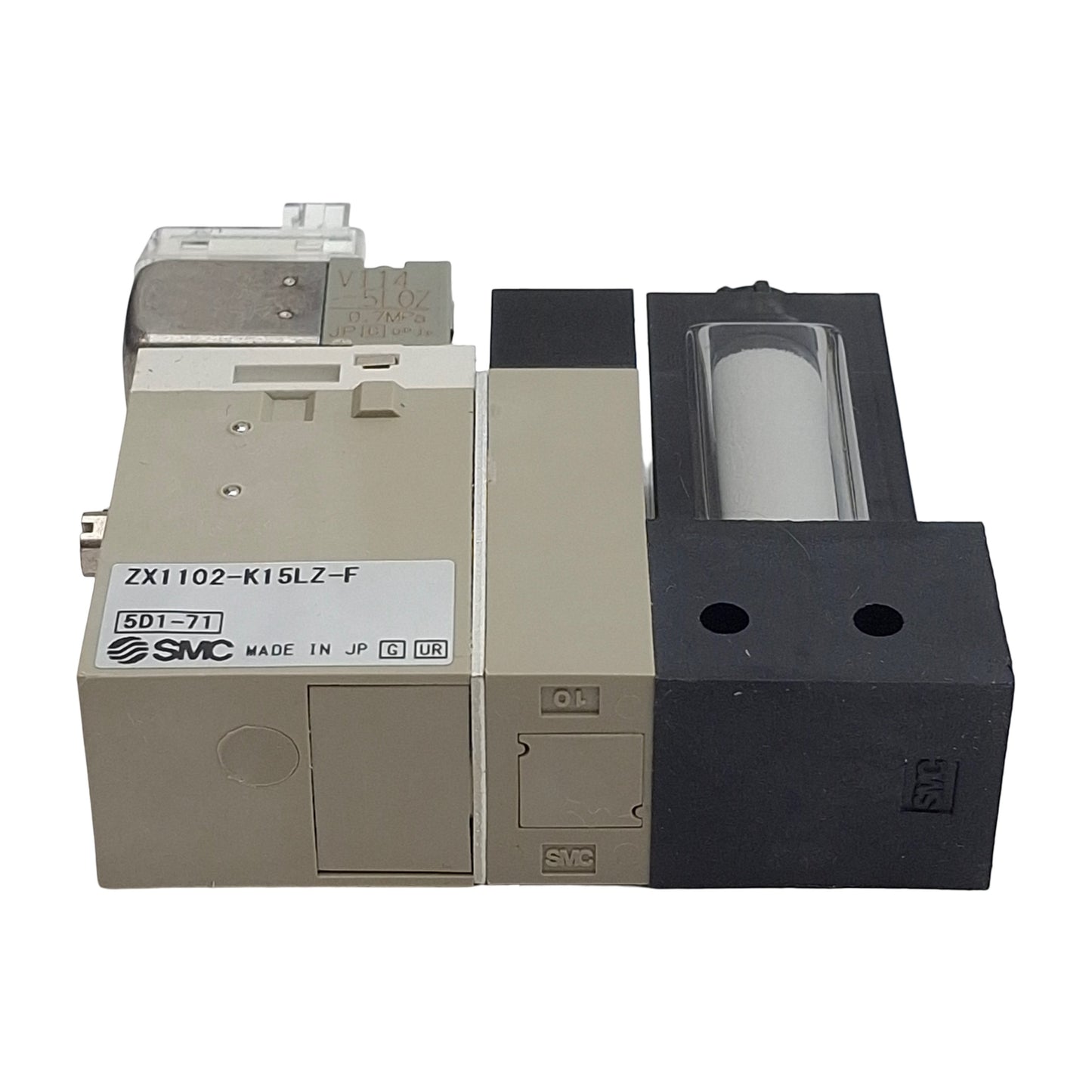 Used SMC ZX1102-K15LZ-F Vacuum Ejector System, ø1mm Nozzle, Rc1/8 M5, -84kPa, 24VDC
