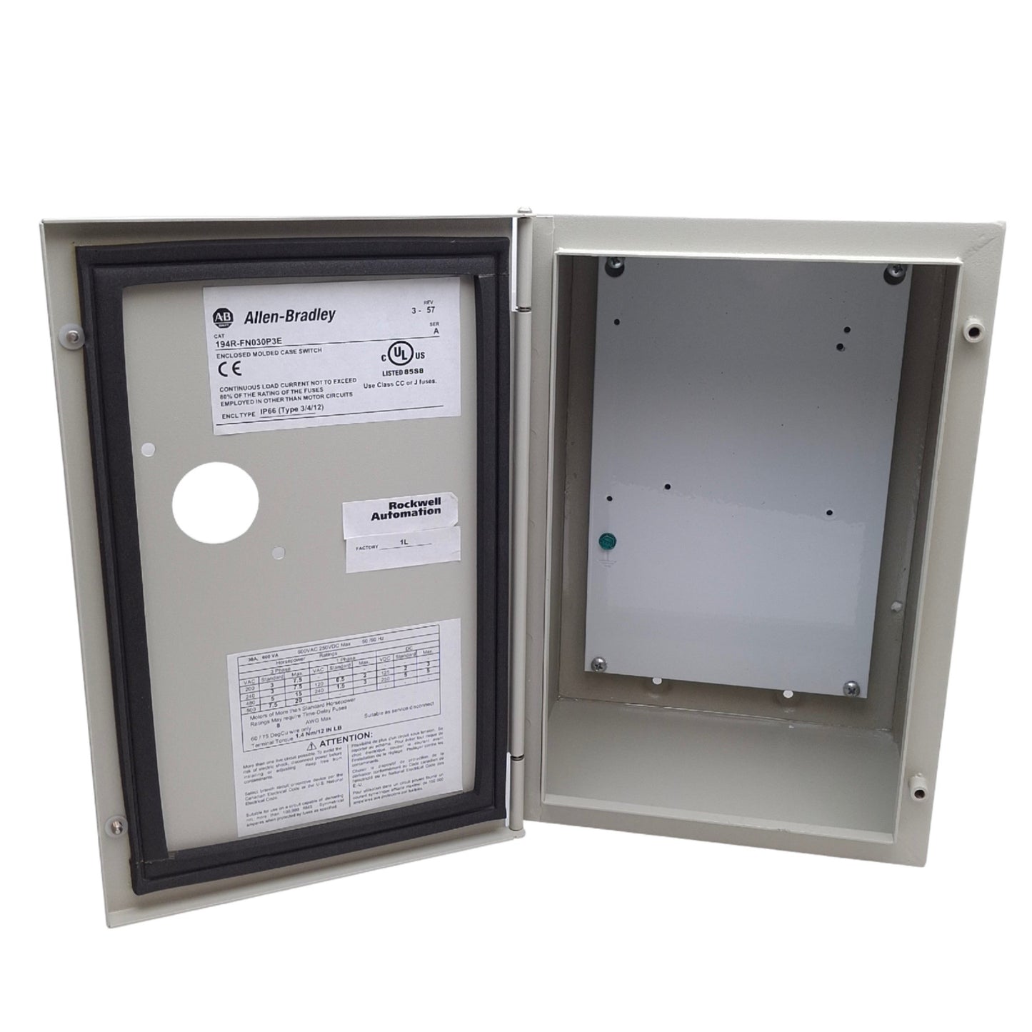 New – Open box Allen Bradley 194R-FN030P3E Switch Enclosure, 300 x 200 x 160mm *Enclosure Only*