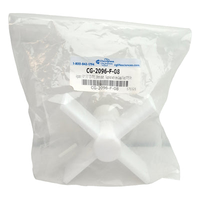 New Chemglass CG-2096-F-08 PTFE Agitator, 90°, ø5.5in OD, 19mm Shaft, *With Pin*