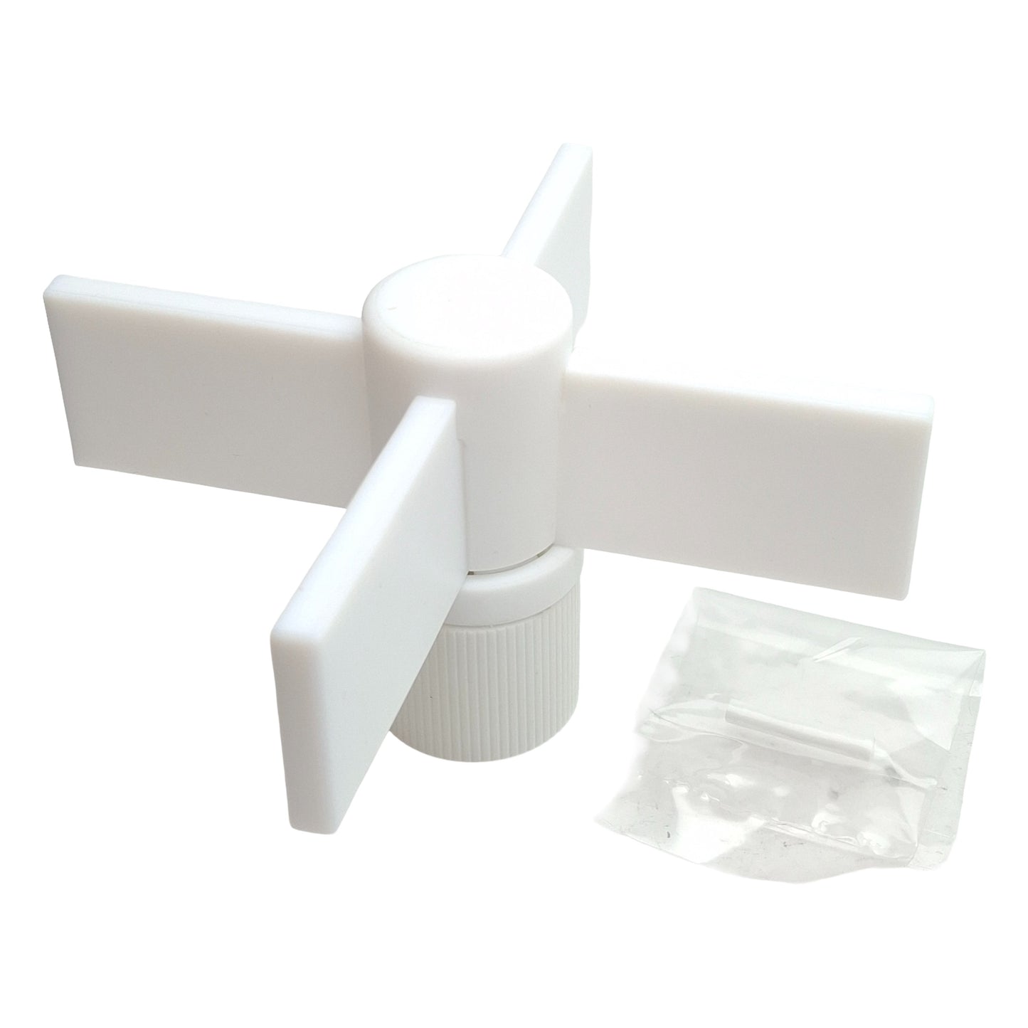 New Chemglass CG-2096-F-08 PTFE Agitator, 90°, ø5.5in OD, 19mm Shaft, *With Pin*