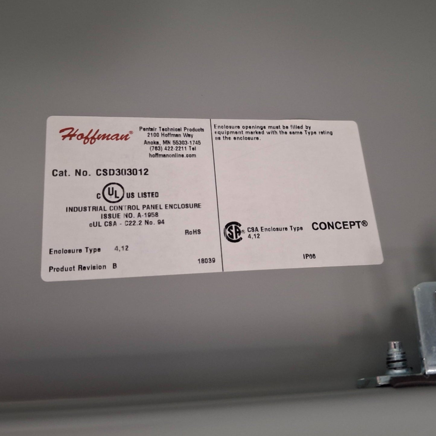 New – Open box Hoffman CSD303012 Electrical Enclosure, 30" x 30" x 12" Steel, *Minor Scratches*