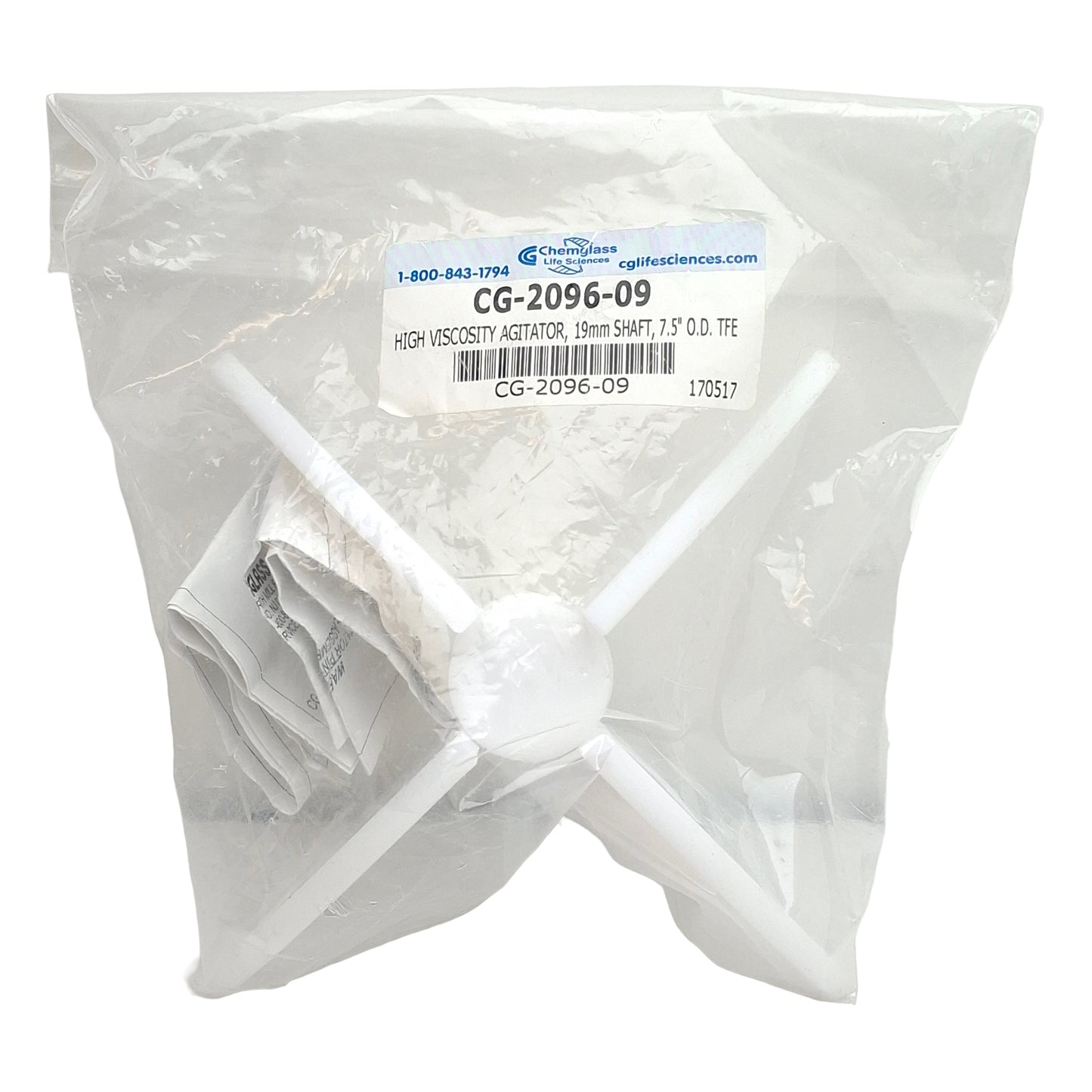 New  Chemglass CG-2096-09 PTFE Agitator, ø7.5in OD, 19mm Shaft, Fits 10L-15L Reactor