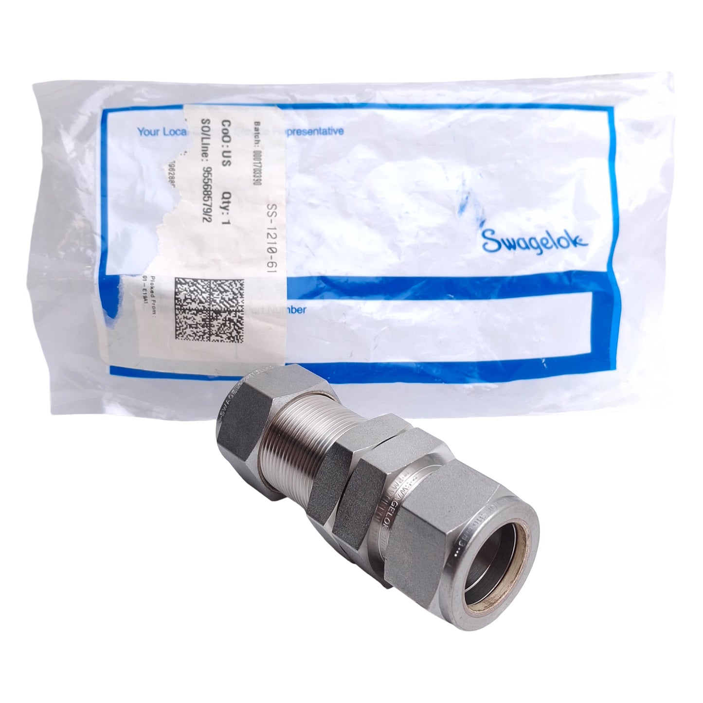 New Swagelok SS-1210-61 Bulkhead Union Tube Fitting, Stainless, 3/4in OD Tube