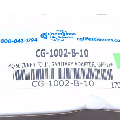 New Chemglass CG-1002-B-10 Sanitary To Standard Taper Adapter, 1in Sanitary