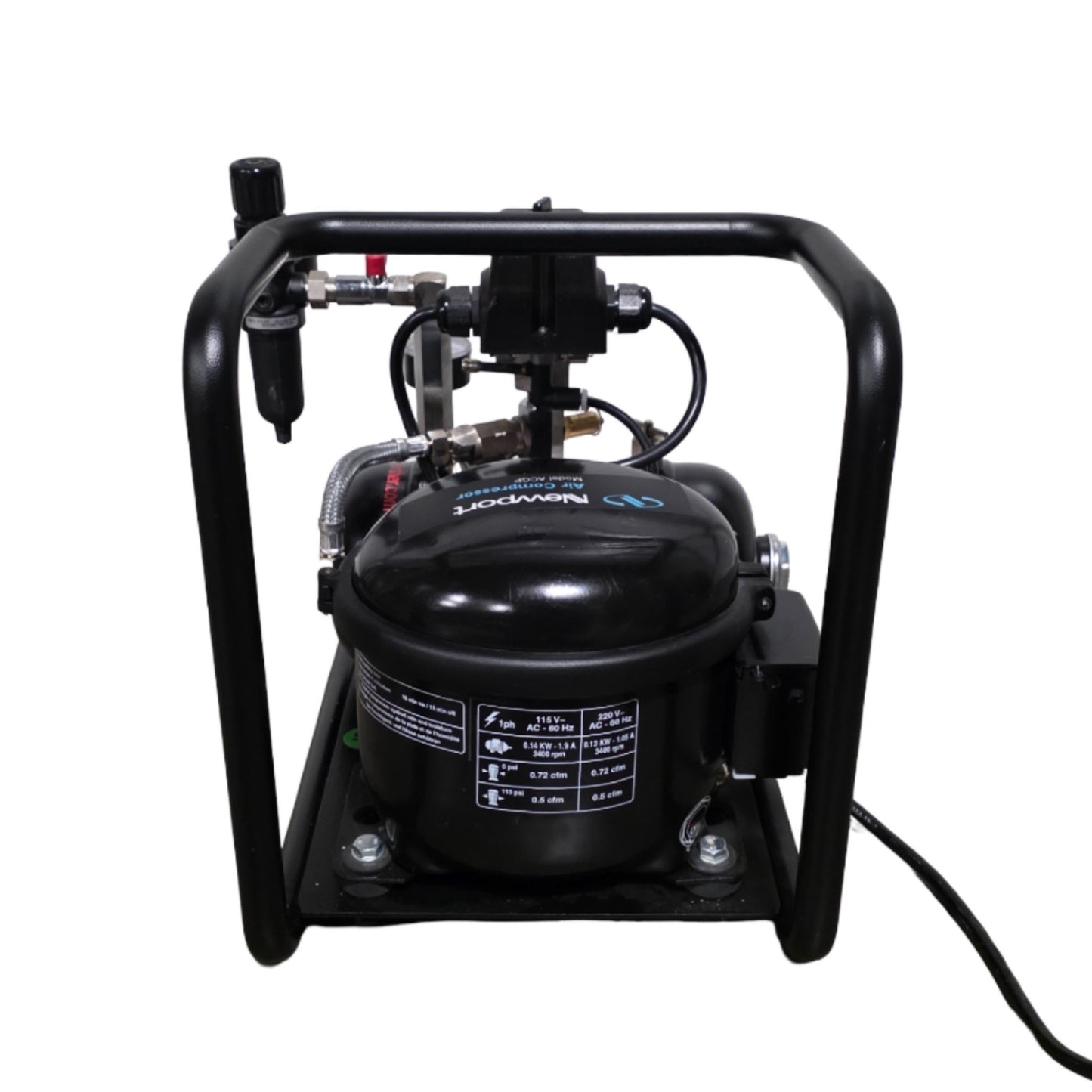 Used Newport ACGP Low Noise Oil Lubricated Air Compressor 3.5 Liter, 120psi, 110VAC