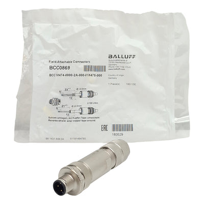 New Balluff BCC0869 Field Attachable Connector, 4-Pin M12 Male, ø8mm D, 4A 250VAC/DC