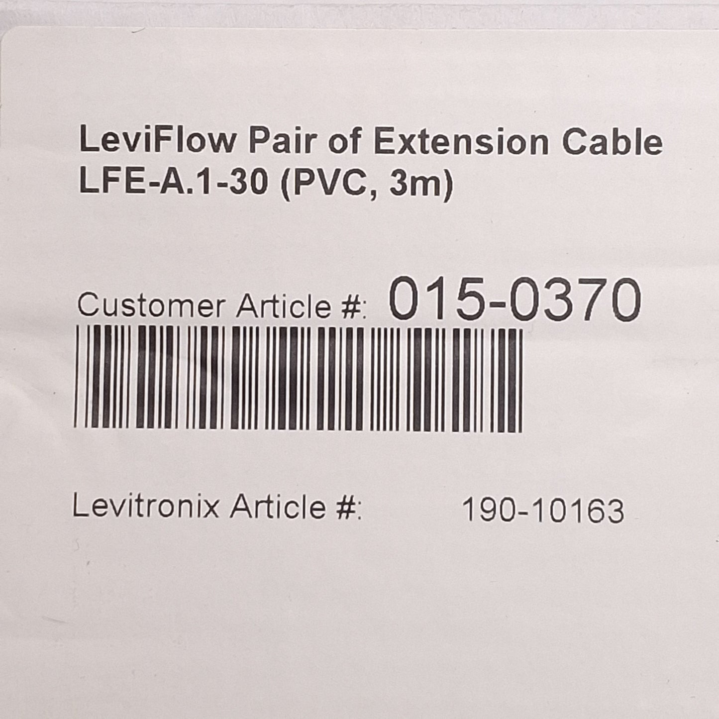 New Levitronix LFE-A.1-30 190-10163 Leviflow Extension Cable Pair, IP65, 3m Length