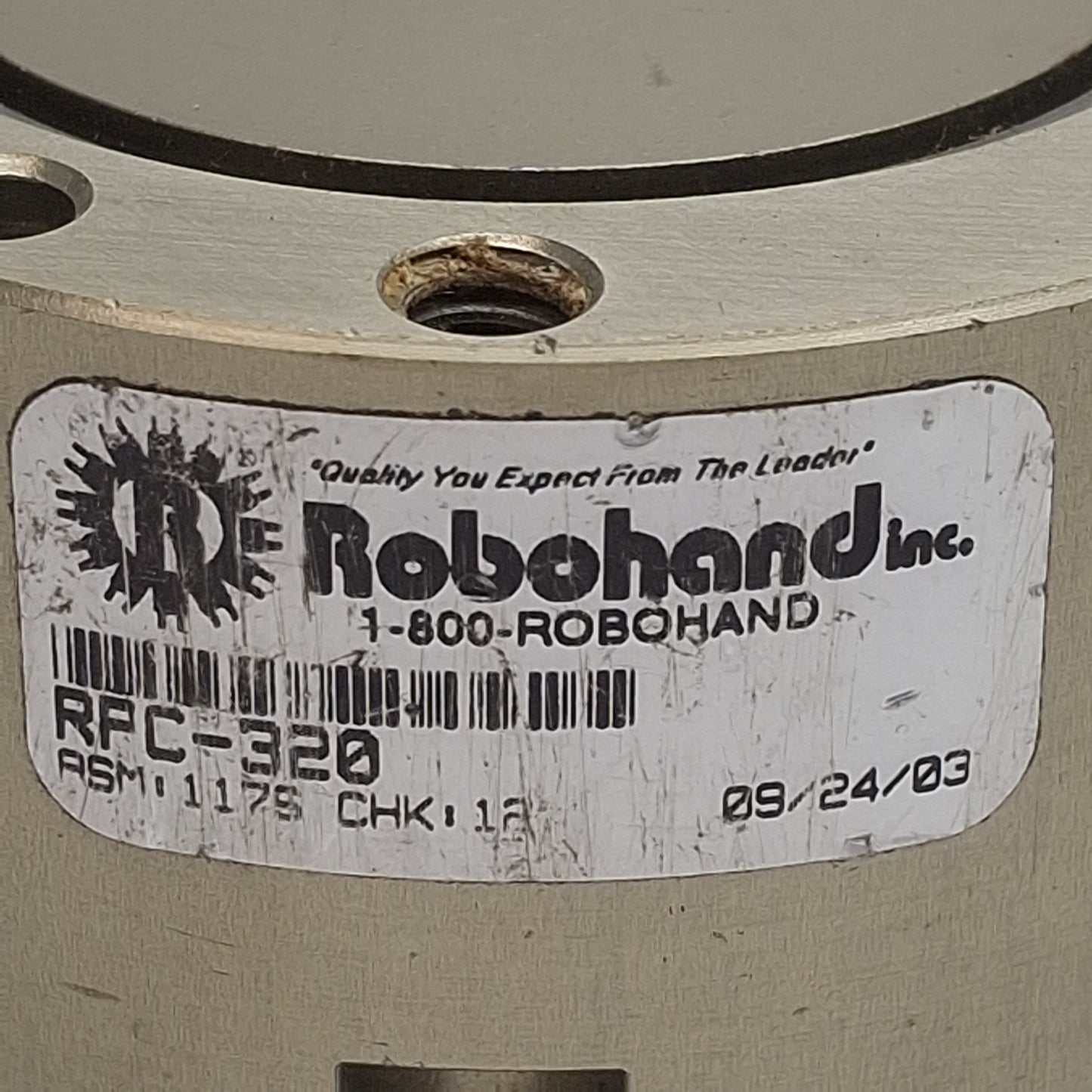 Used Robohand RPC-320 Parallel Gripper 3-Jaw, ø2in Bore, 0.4in Stroke, 300lbf, 100psi