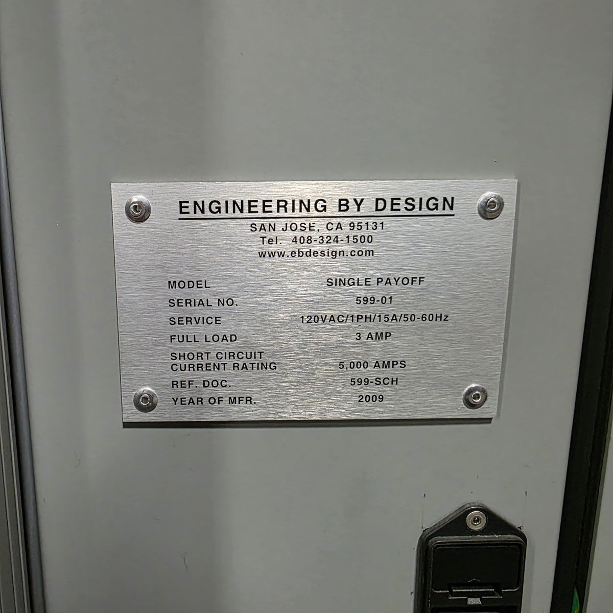 Used Engineering By Design Model 599 Single Reel Payoff Machine 0-200FPM, 120VAC