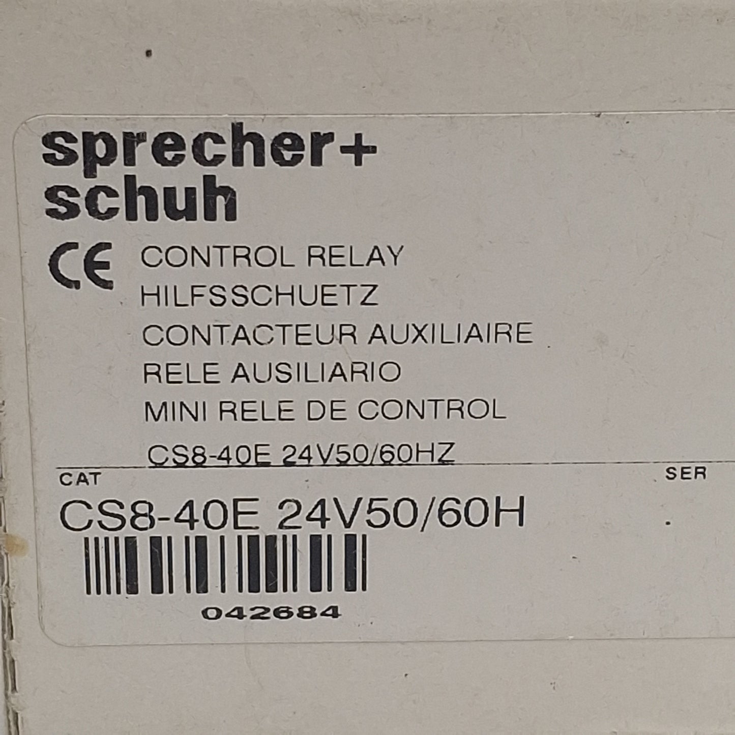 New Sprecher+Schuh CS8-40E-24Z Control Relay, 4N.O., 10A 600VAC, 24VDC Coil