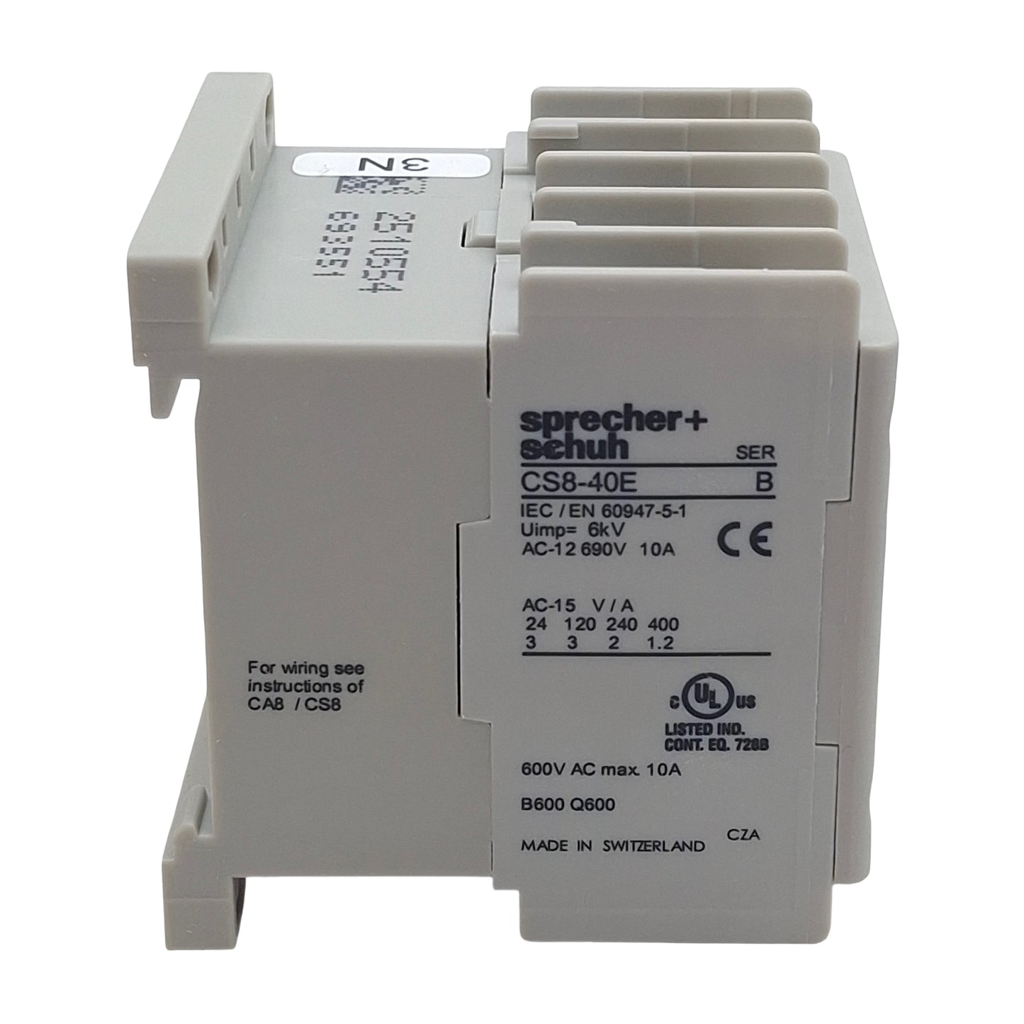 New Sprecher+Schuh CS8-40E-24Z Control Relay, 4N.O., 10A 600VAC, 24VDC Coil