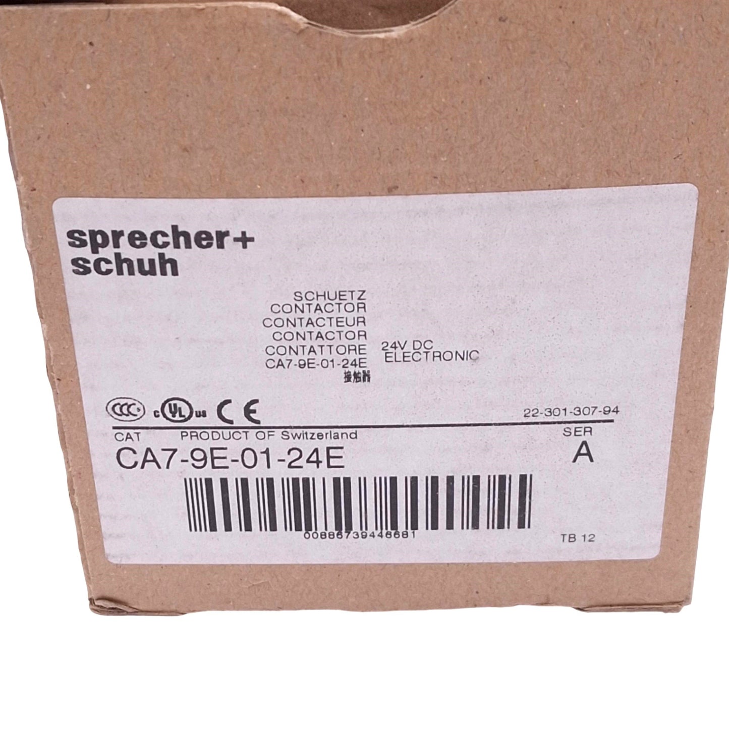 New Sprecher & Schuh CA7-9E-01-24E Contactor, 3-Pole + 1NC Aux, 32A Max, 24VDC Coil
