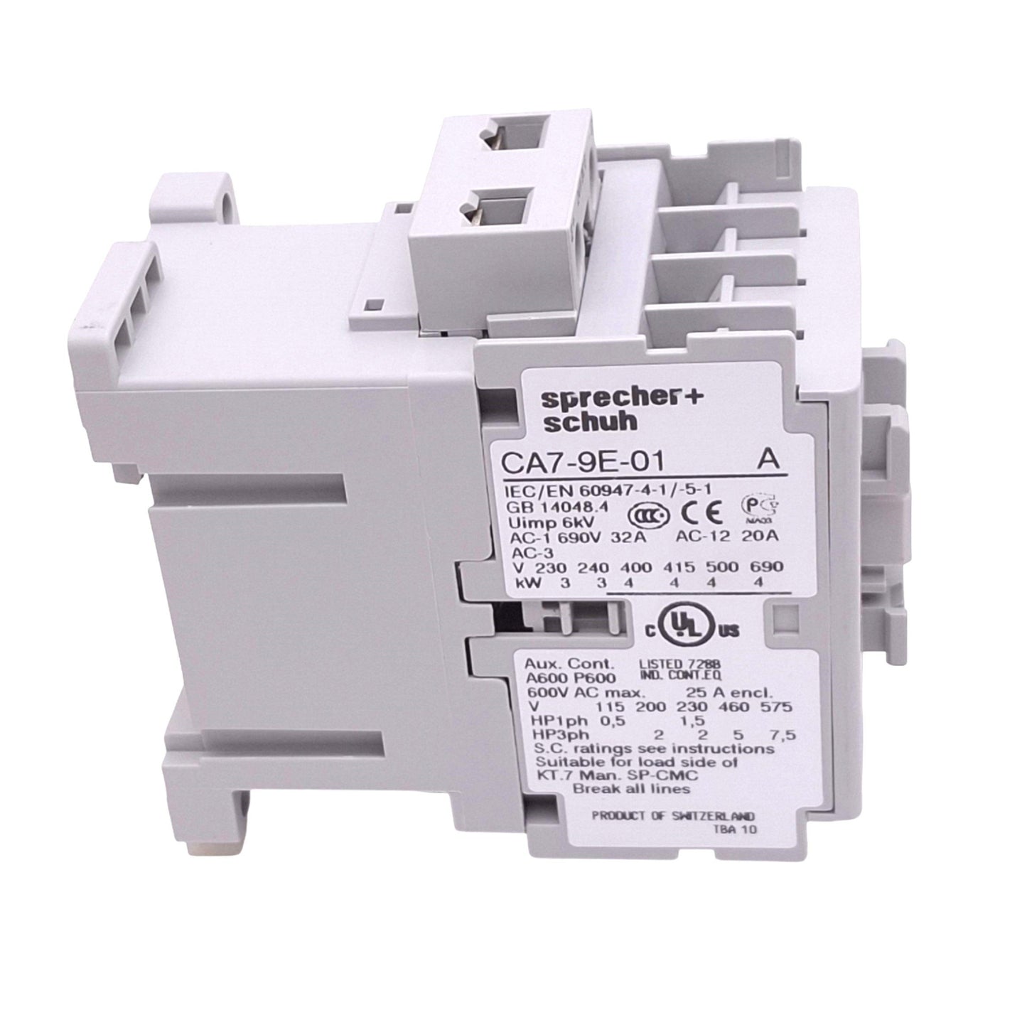 New Sprecher & Schuh CA7-9E-01-24E Contactor, 3-Pole + 1NC Aux, 32A Max, 24VDC Coil