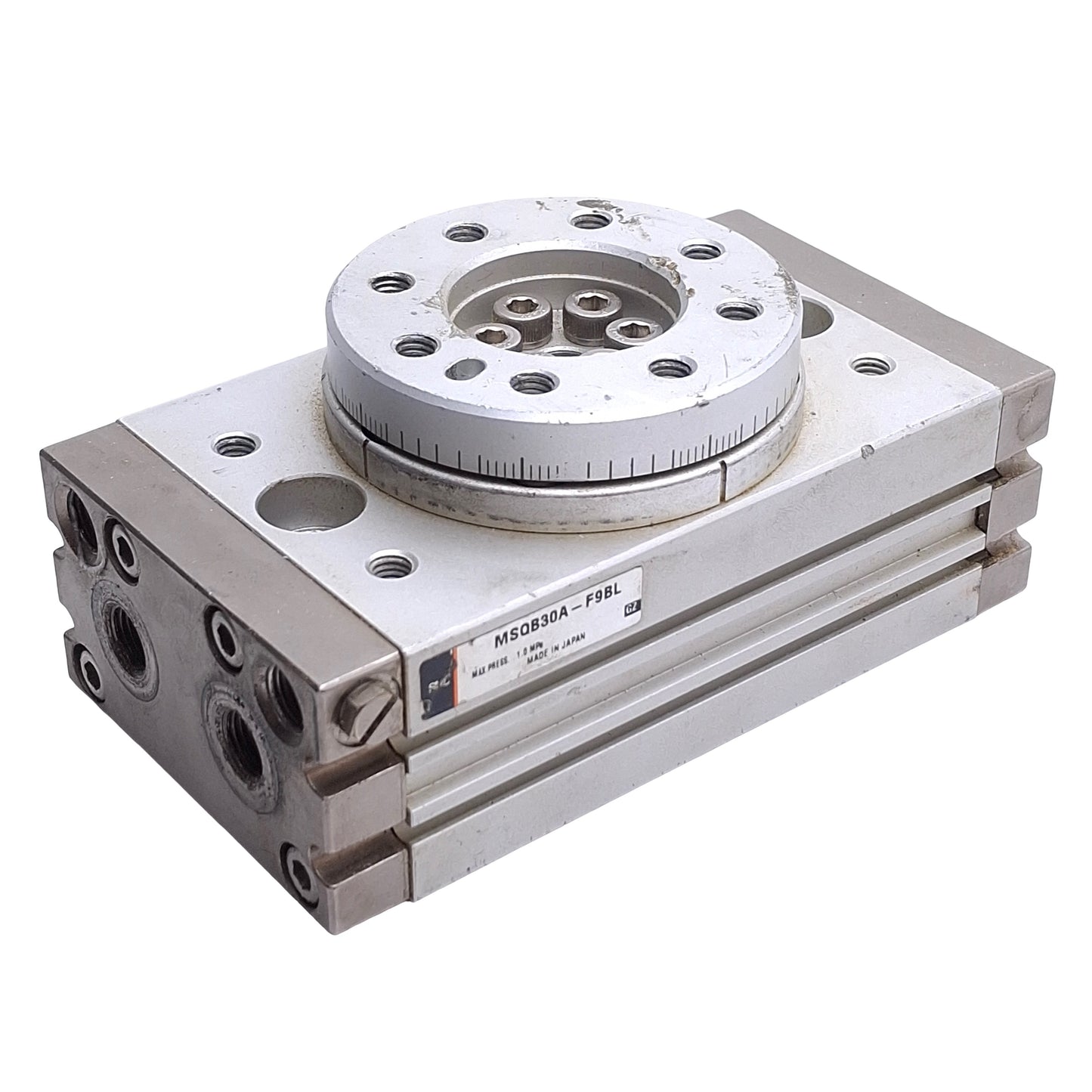 Used SMC MSQB30A Rotary Actuator Table Rack & Pinion Air Cylinder, 0-190°, G 1/8"