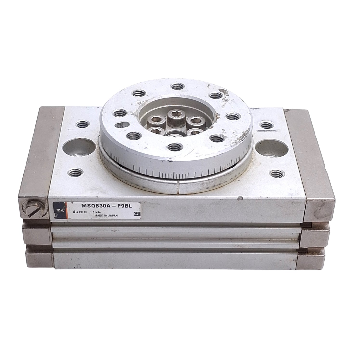 Used SMC MSQB30A Rotary Actuator Table Rack & Pinion Air Cylinder, 0-190°, G 1/8"