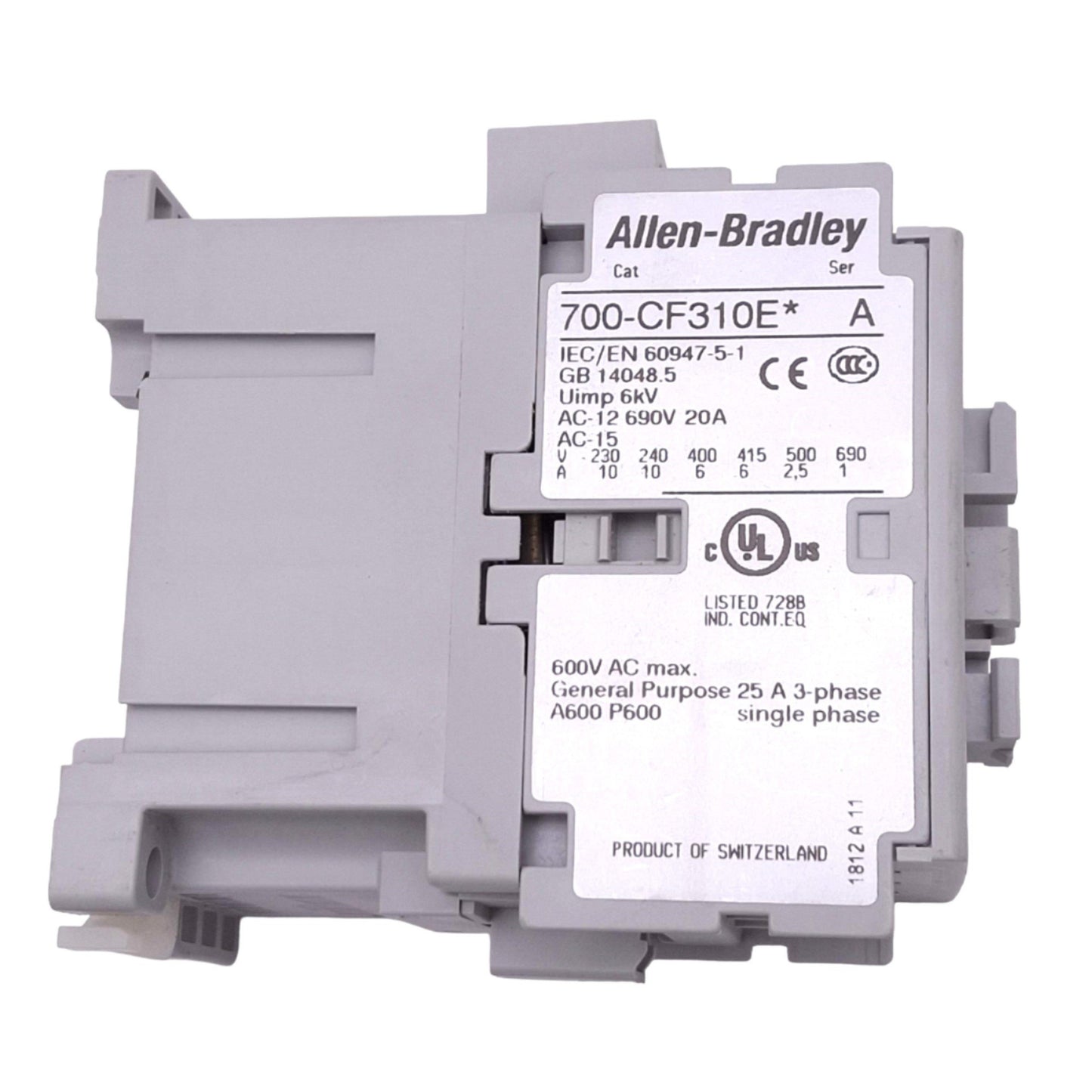 Used Allen Bradley 700-CF310EJ Contactor, 3NO 1NC, 690VAC 10A Max, 24VDC Coil