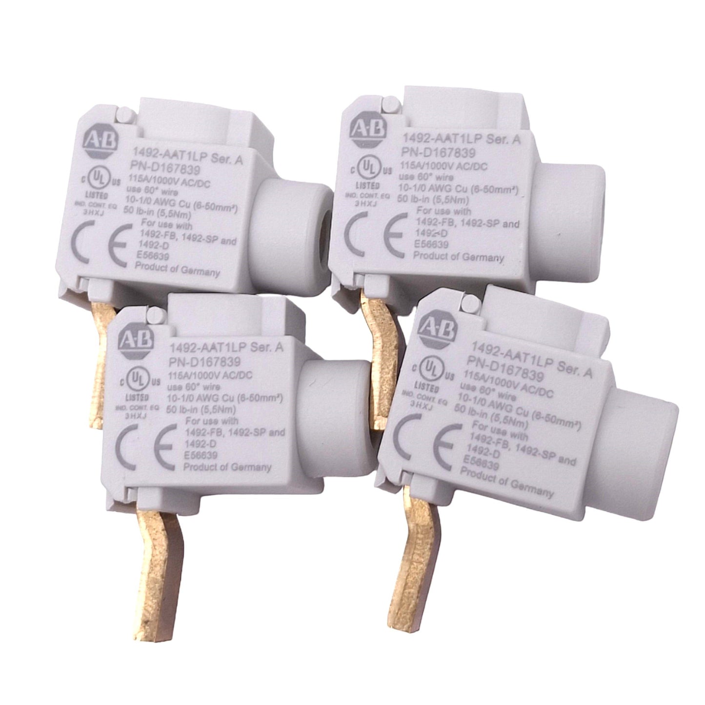 New Lot of 4 Allen Bradley 1492-AAT1LP Miniature Busbar Connectors, 1-Pole, 115A Max