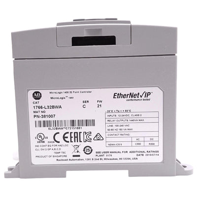 Used Allen Bradley 1766-L32BWA MicroLogix 1400 Controller, 32-Point, 1440VA Max