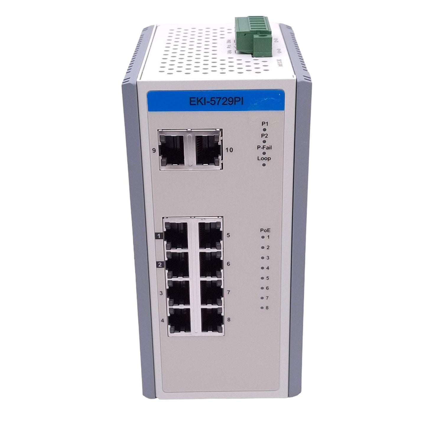 Used Advantech EKI-5729PI-AE Ethernet Switch, 10-Channel, Gigabit PoE, 12-24VDC