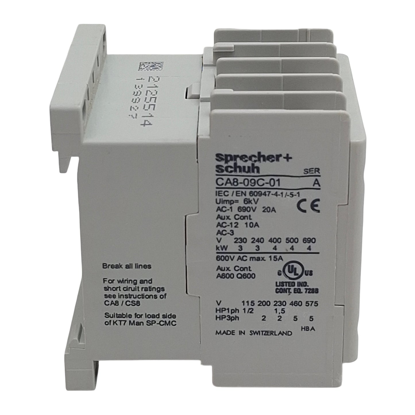 Used Sprecher+Schuh CA8-09C-01-24D Motor Controller, 1N.C, 20A 600VAC, 24VDC Coil