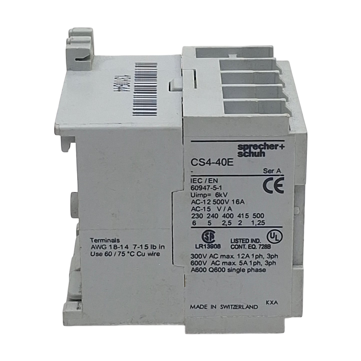 Used Sprecher+Schuh CS4-40E-24 Control Relay, 4N.O., 16A 500VAC, 24VAC Coil