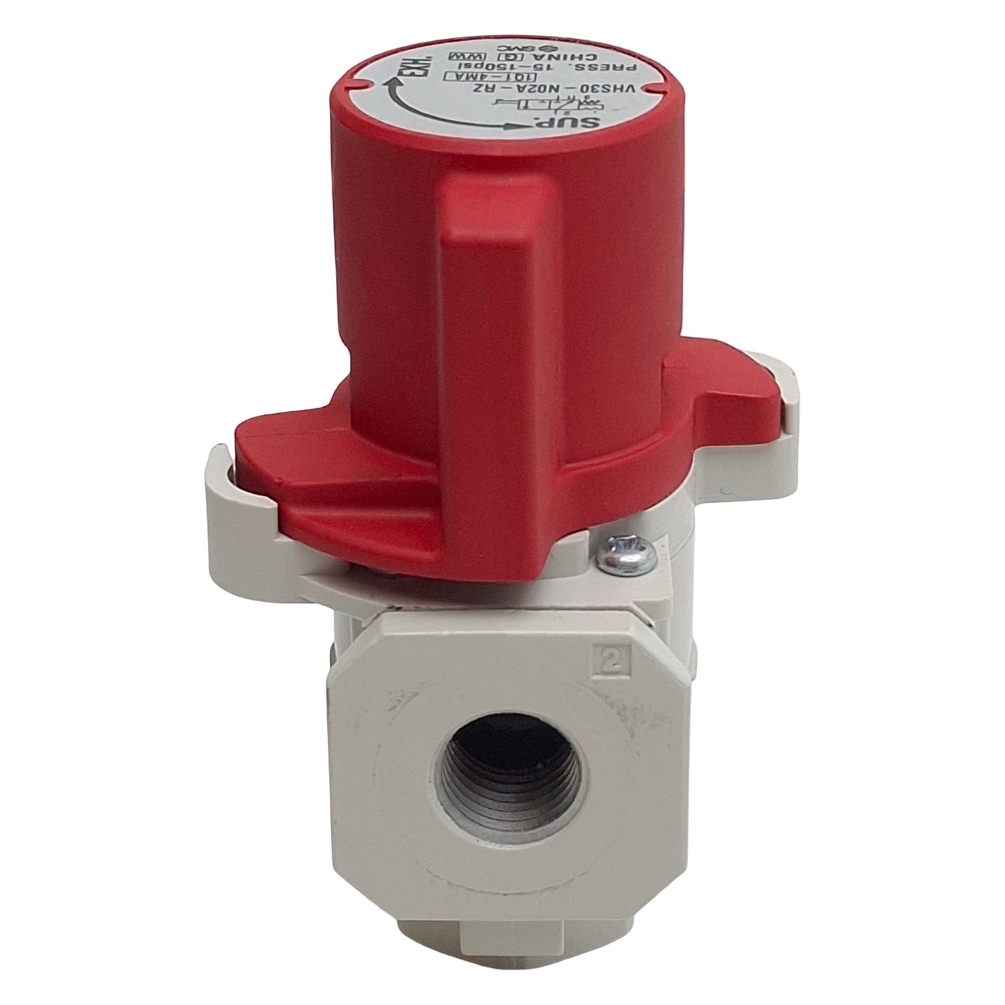 Used SMC VHS30-N02A-RZ Action Relief Valve, 15-125psi, 1.7Cv, 1/4in NPT, 90° Turn