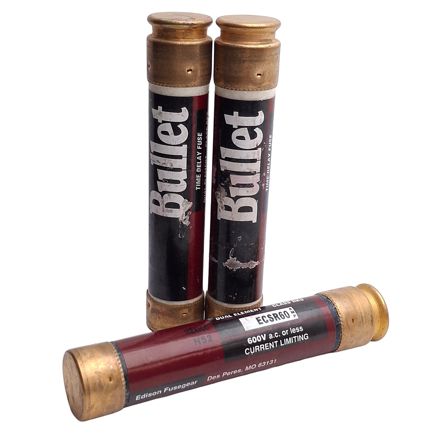 New – Open box Lot of 3 Bullet ECSR60 Time Delay Fuse, Rating: 60A 600VAC, Class RK5