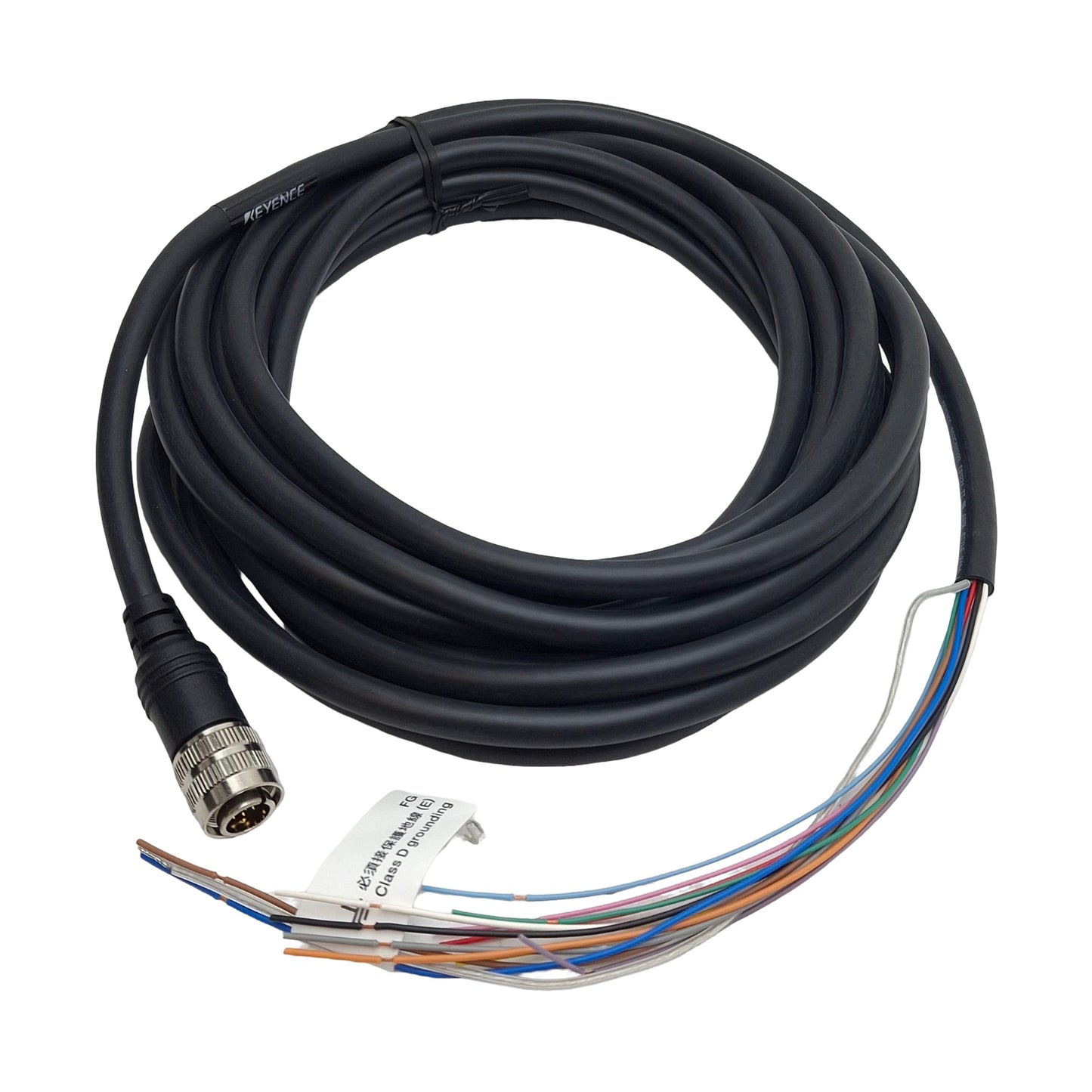 New Keyence OP-87441 Power I/O Cable, 12-Pin M12 Male to Flying Leads, 24VDC, 5m