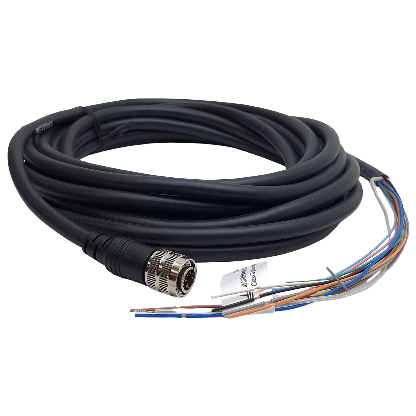 New Keyence OP-87441 Power I/O Cable, 12-Pin M12 Male to Flying Leads, 24VDC, 5m