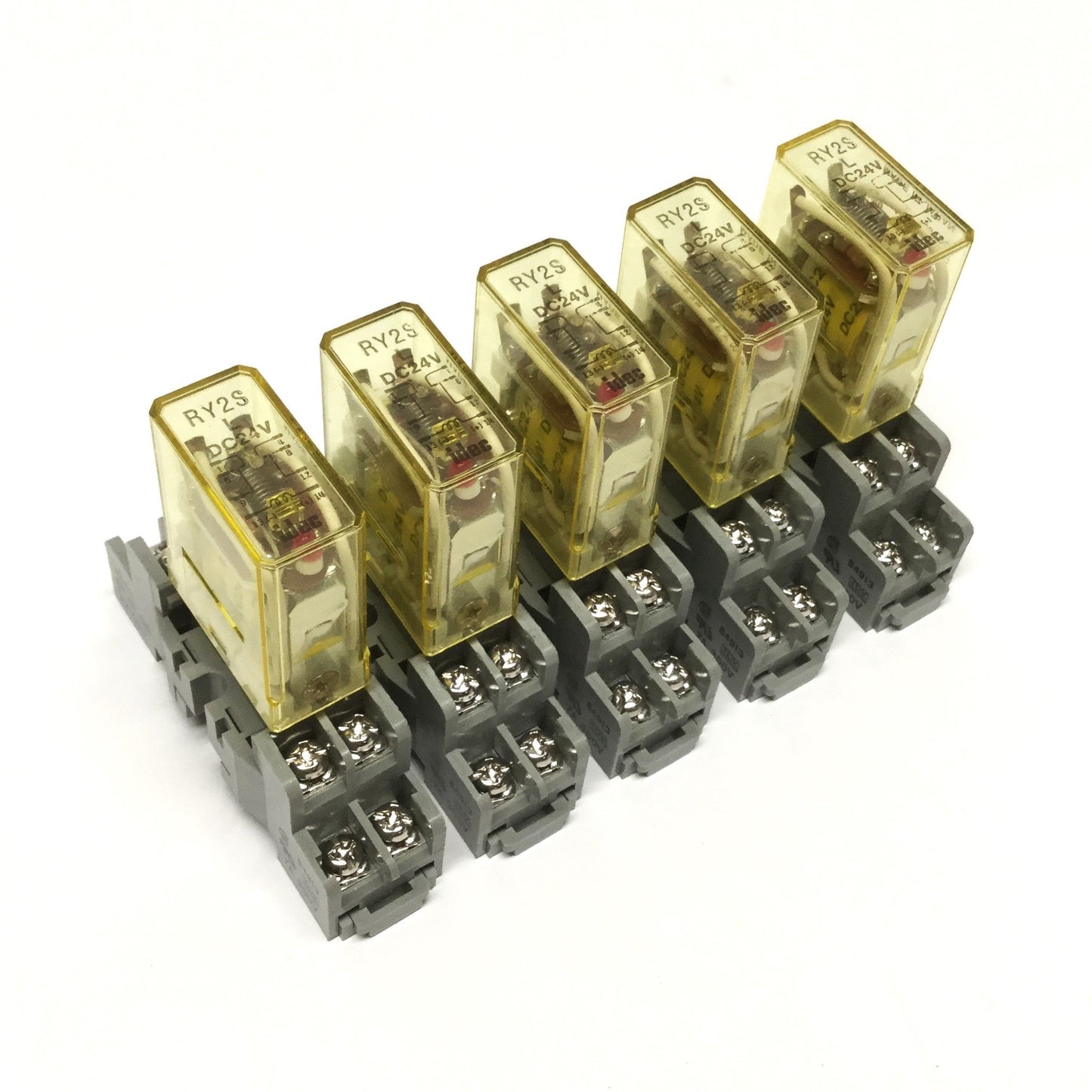 Used Lot of 5 Idec RY2S-L Ice Cube Control Relays 3A DPDT, 24VDC Coil w/Socket Bases