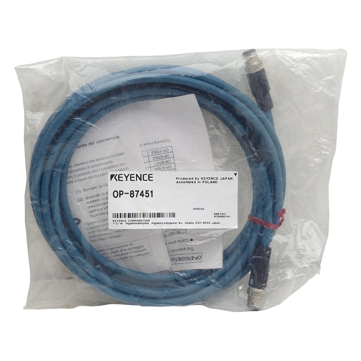 New  Keyence OP-87451 NFPA79 Compliant Monitor Cable, 4-Pin M12 Male, 5m