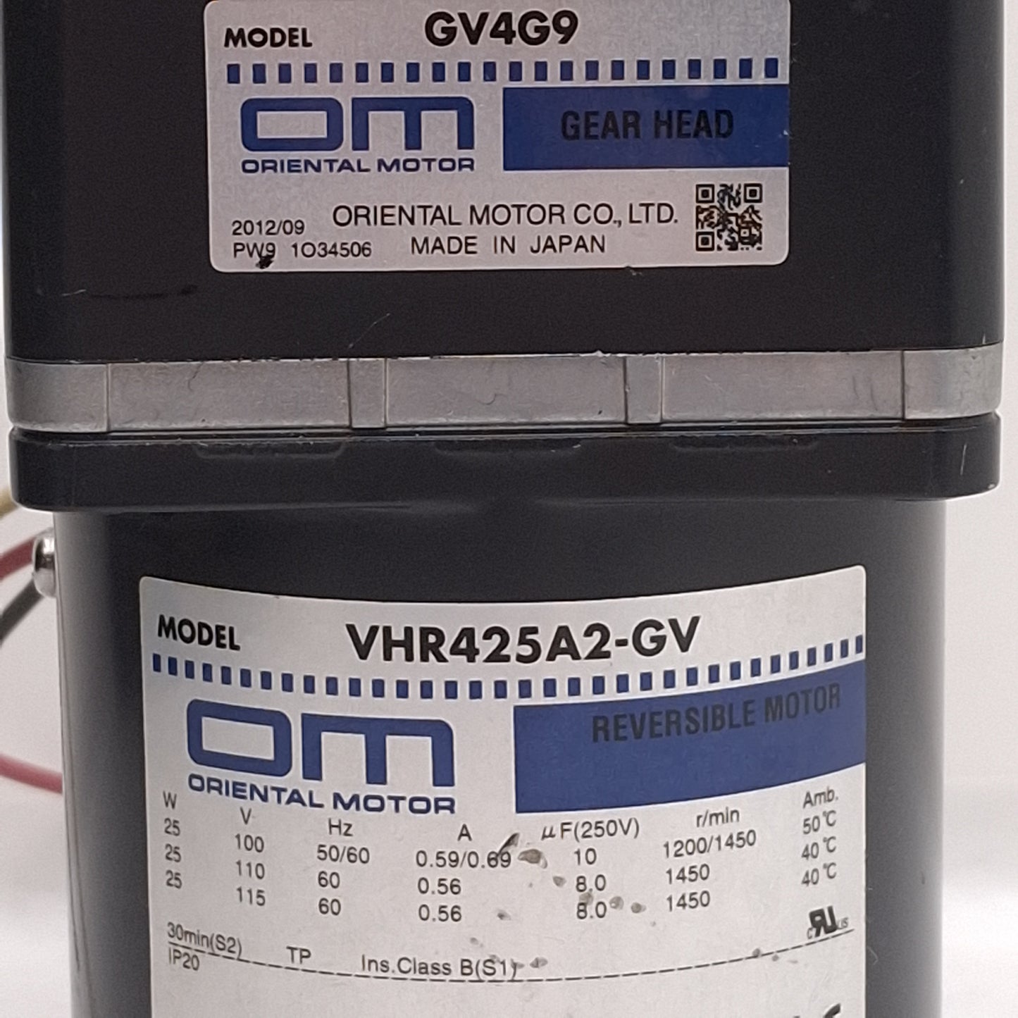 Used Oriental Motor VHR425A2-GV / GV4G9 AC Gearmotor, 9:1, 25W 100-115VAC, 161rpm