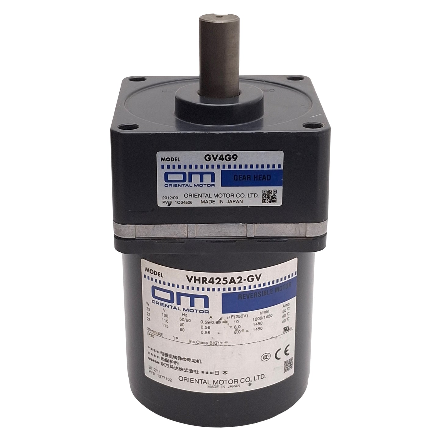 Used Oriental Motor VHR425A2-GV / GV4G9 AC Gearmotor, 9:1, 25W 100-115VAC, 161rpm