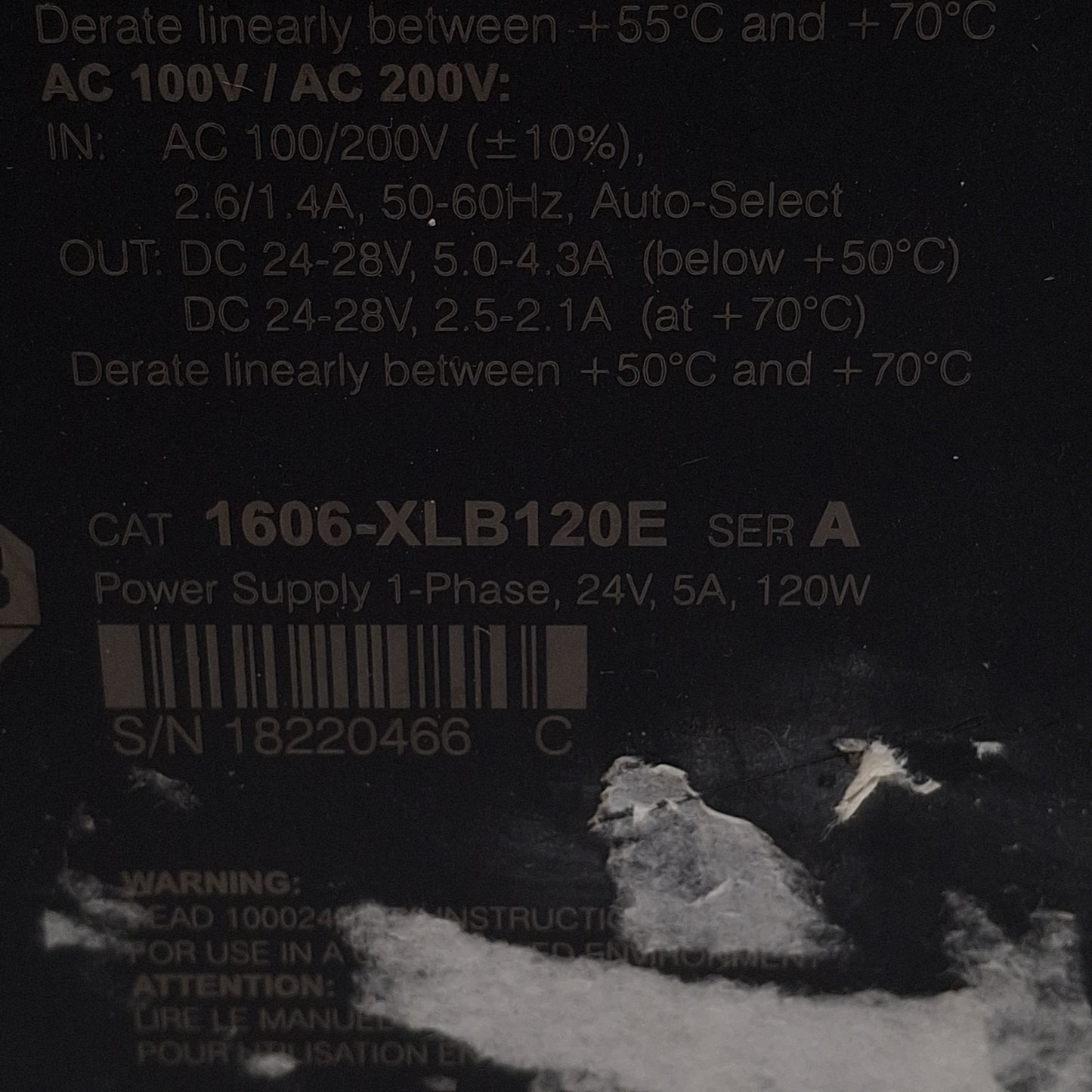 New Allen Bradley 1606-XLB120E Ser A Power Supply, 120/240VAC In, 5A 24VDC Out