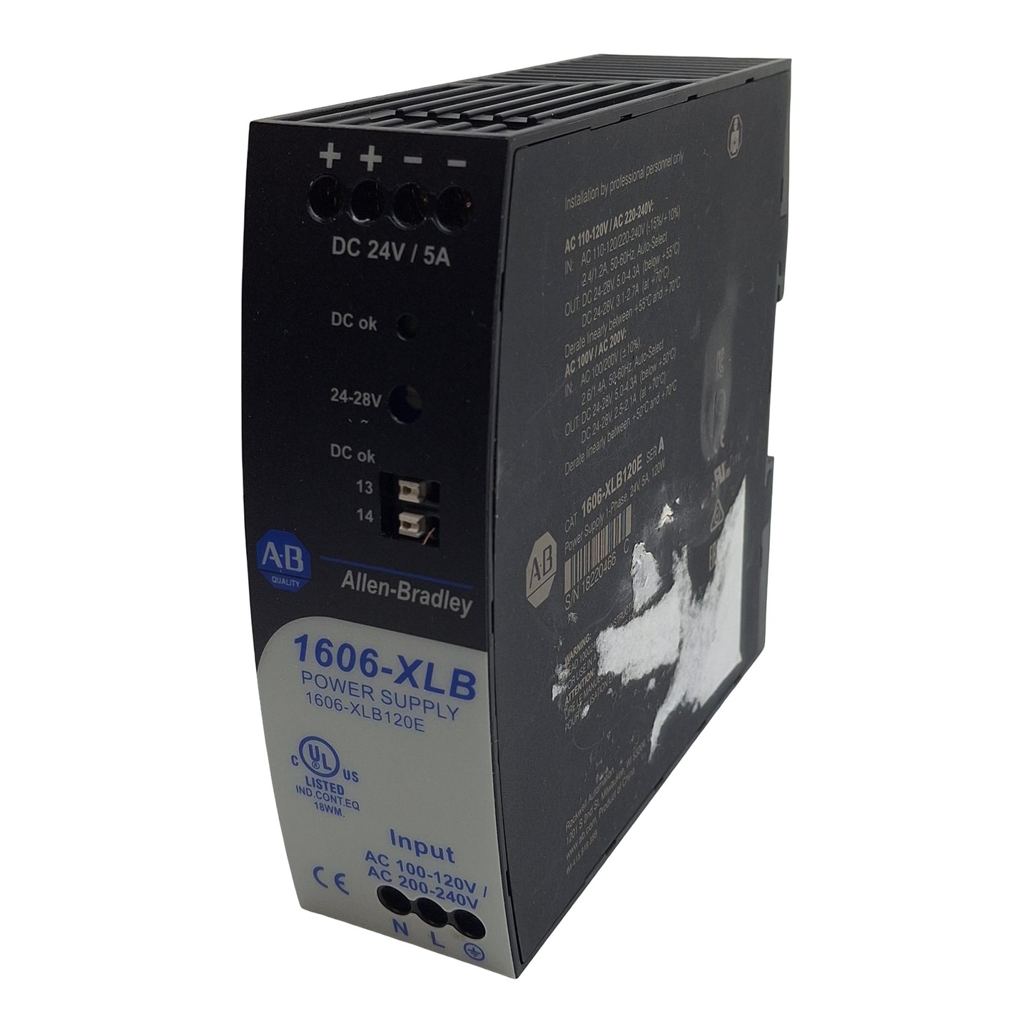 New Allen Bradley 1606-XLB120E Ser A Power Supply, 120/240VAC In, 5A 24VDC Out