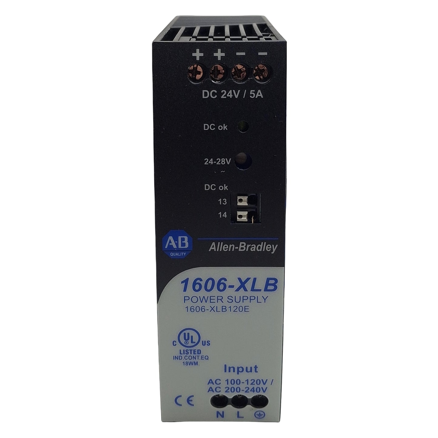 New Allen Bradley 1606-XLB120E Ser A Power Supply, 120/240VAC In, 5A 24VDC Out
