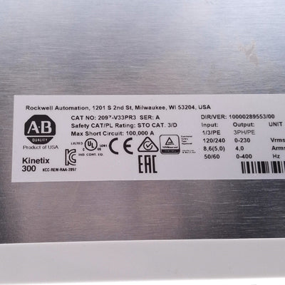 Used Allen Bradley 2097-V33PR3 Kinetix 300 Servo Drive, 3-Phase 0-230VAC 0-400Hz, 1kW