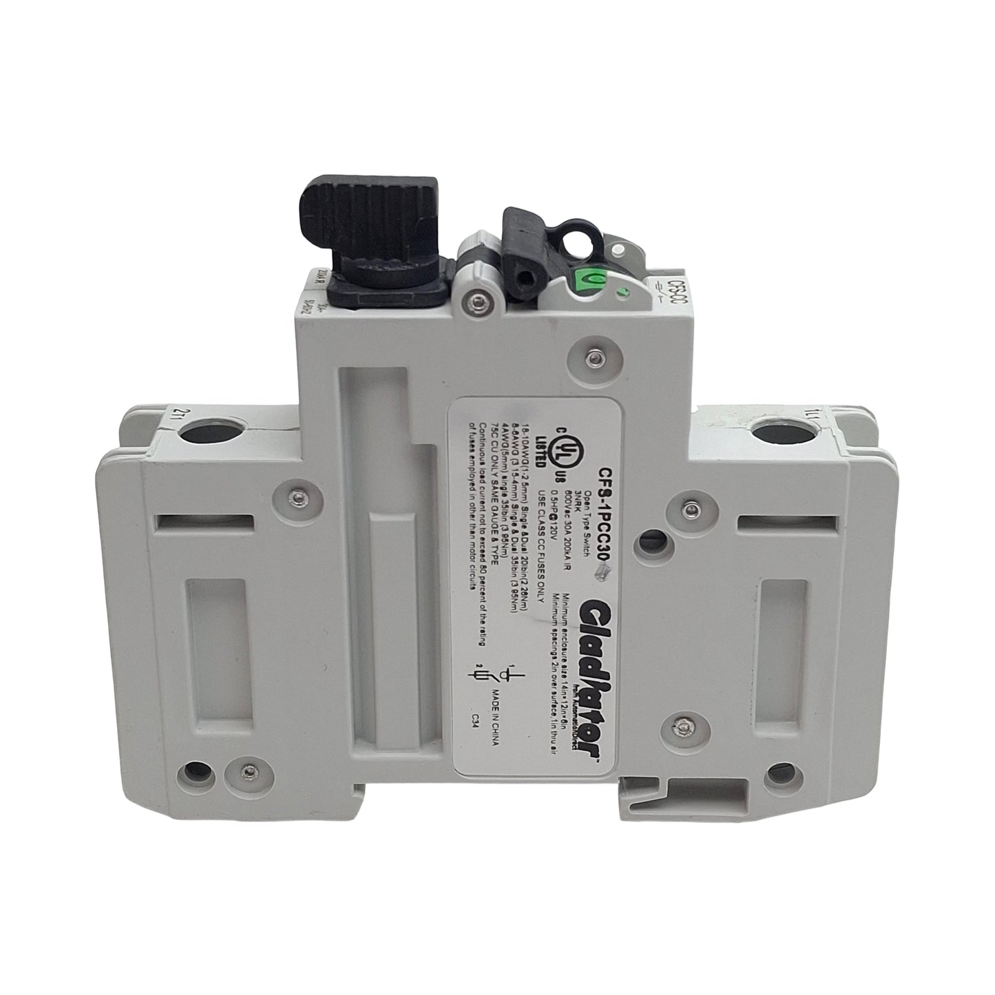 Used Gladiator CFS-1PCC30 Fusible Disconnect Switch, 1-Pole, 30A, 600VAC, Class CC