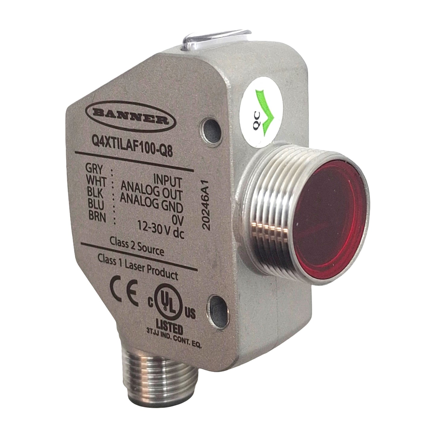 Used Banner Q4XTILAF100-Q8 Photoelectric Sensor, 100mm Range, 12-30VDC, 5-Pin M12
