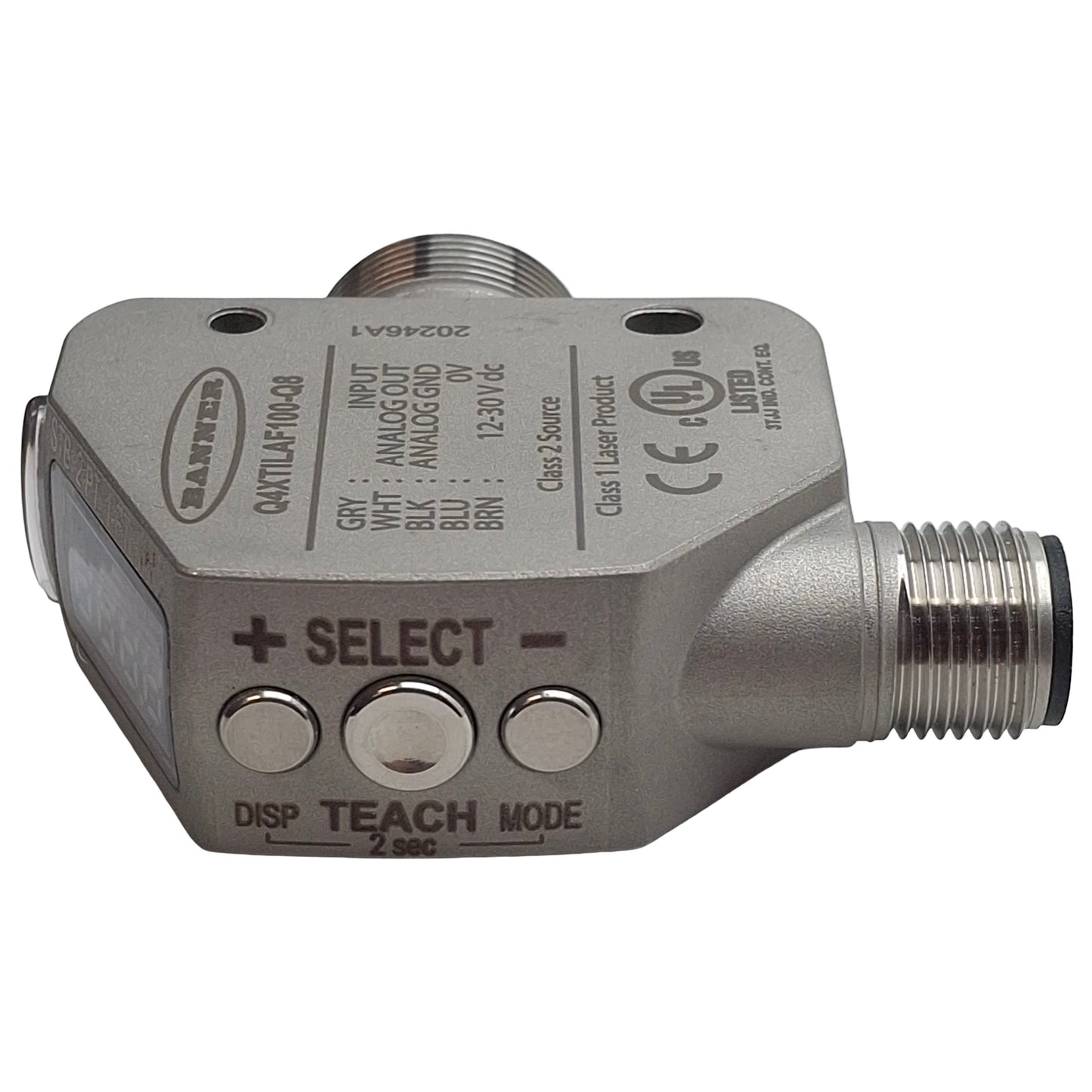 Used Banner Q4XTILAF100-Q8 Photoelectric Sensor, 100mm Range, 12-30VDC, 5-Pin M12