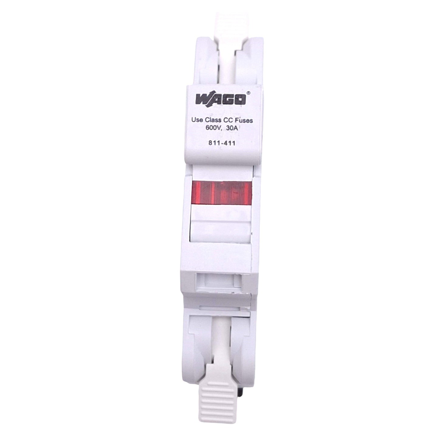Used Wago 811-411 Fuse Holder, Class CC 1-Pole, 600VAC/DC 30A Max, DIN Rail