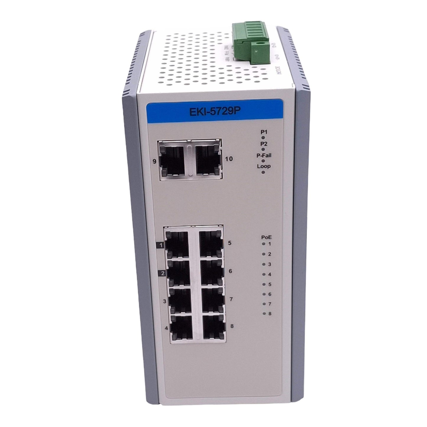 Used Advantech EKI-5729P-AE Ethernet Switch, 10-Channel, Gigabit PoE, 12-24VDC