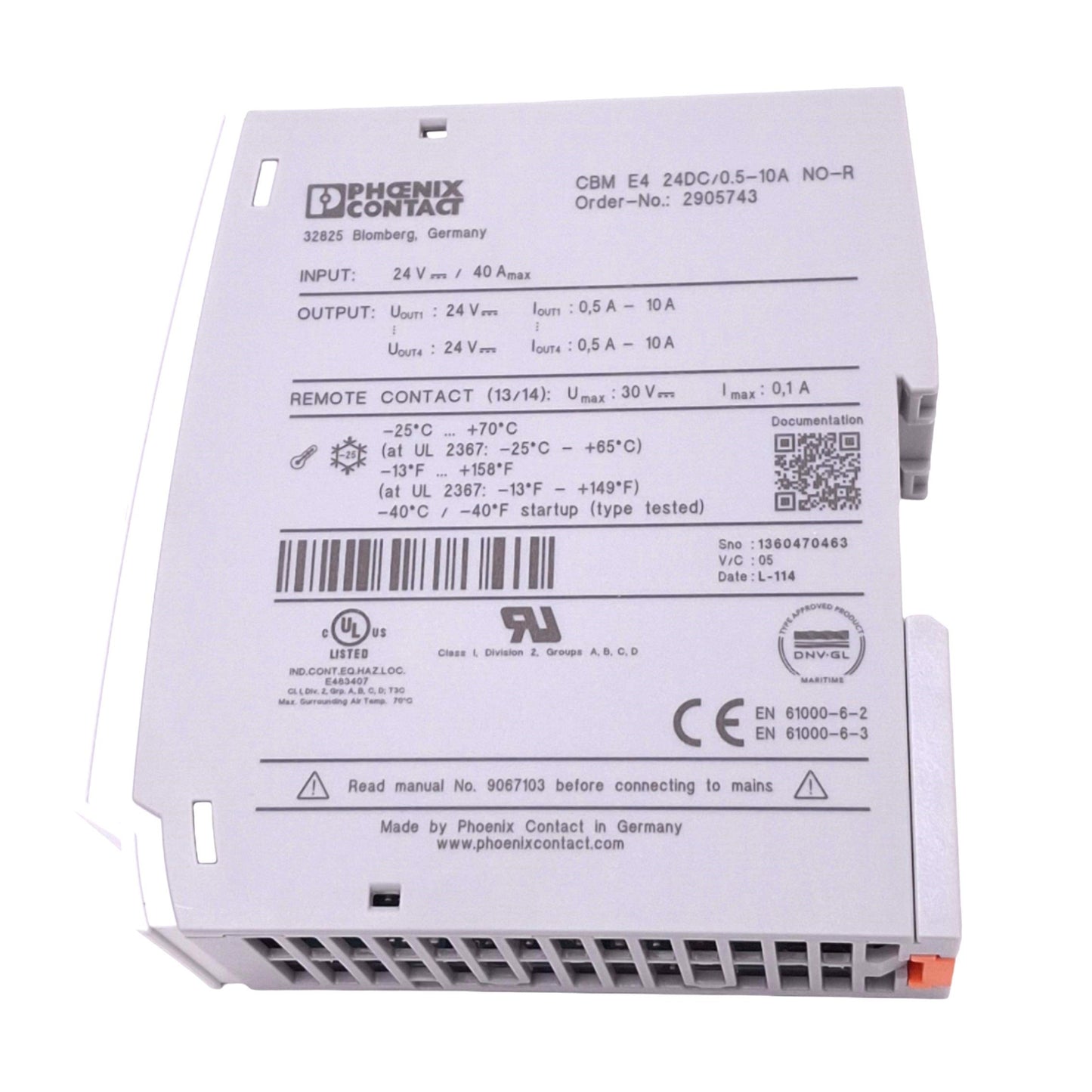 New Phoenix Contact 2905743 CBM E4 24DC/0.5-10A NO-R Electronic Circuit Breaker